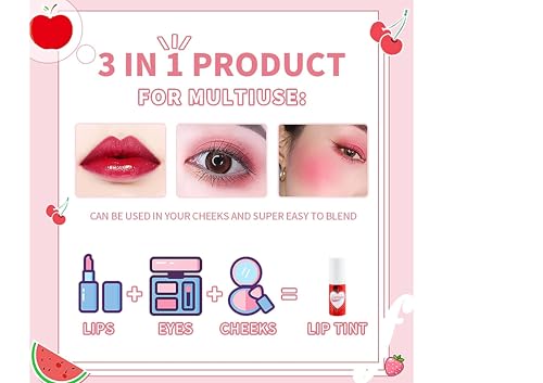 Image of Tint Lip & Cheek Stain | Korean Water Tint for Lips, Cheeks | Hydrating, Long-lasting Lip Gloss | Smudge-proof, Waterproof, Buildable Liquid Blush Tint | Multipot for Women & Girls Rose Tint
