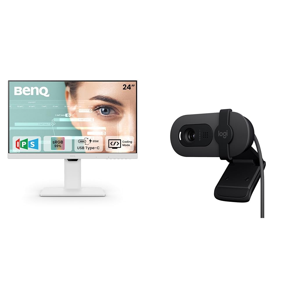 benq gw2486tc 24" ips 100hz full hd coding monitor |usb-c(65w pd)| daisy chain| 99% srgb| coding mode| height adjust|hdmi| dp| usb hub| 2wx2 speakers + logitech brio 100 full hd 1080p webcam