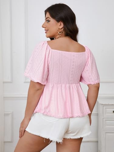 Verdusa Women's Plus Size Coquette Tie Front T Shirt Deep V Neck Ruffle Hem Knit Tee Tops2