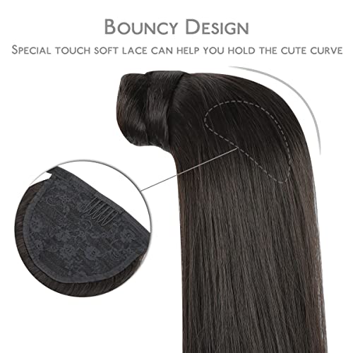 Image of WENNALIFE Ponytail Hair Extension, 14 Inch 80g Natural Black Ponytail Extension Human Hair Clip in Wrap Around Remy Human Hair Extension Hairpieces