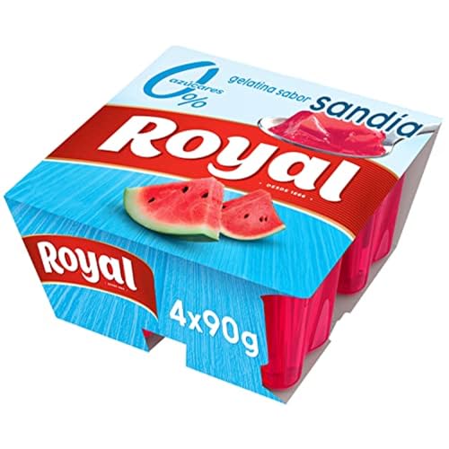 Royal Gelatina Sabor Sandía 0%, Sin Azúcar, Pack 4 x 90 g