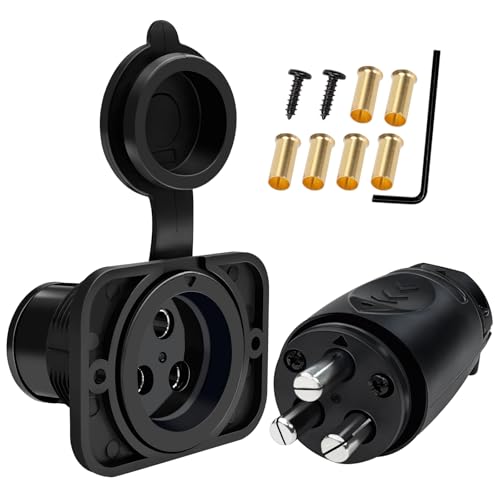 70A Trolling Motor Plug Receptacle Waterproof Heavy Duty 12-48V for 2 or 3-Wire Systems Compatible with Minn Kota Marine Boat (Black)