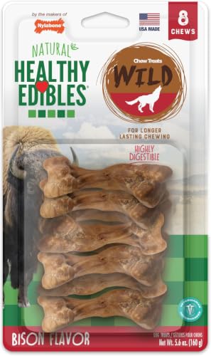 Image of Nylabone Healthy Edibles Wild Natural Dog Chew Treats for Small Dogs, Long Lasting Dog Healthy Chew Bones Made in USA, Bison Flavor, for Dogs Up to 25 lbs. (8 Count) (Pack of 6)