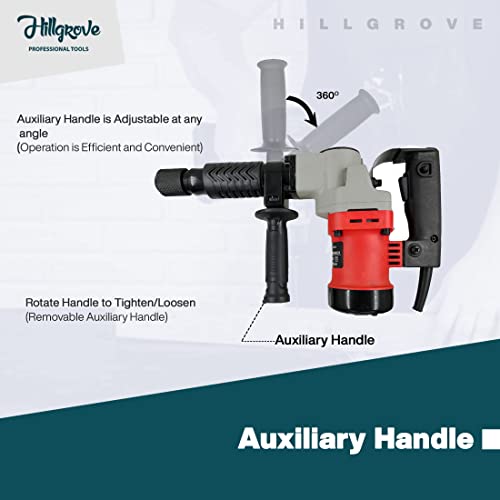 Image of Hillgrove HGCM1053M3 17mm Demolition Chisel+Hammer Concrete Breaker Drill Machine with 2 Bits for Breaking Concrete Wall /Hammer Drill 17 mm Chuck Size, 1200 W