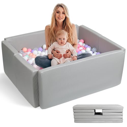 TRENDBOX Foldable Ball Pit, Rectangular Foam Ball Pit for Toddlers and Kids - Large Soft Play Set, Perfect for Play Room Essentials, Balls Not Included