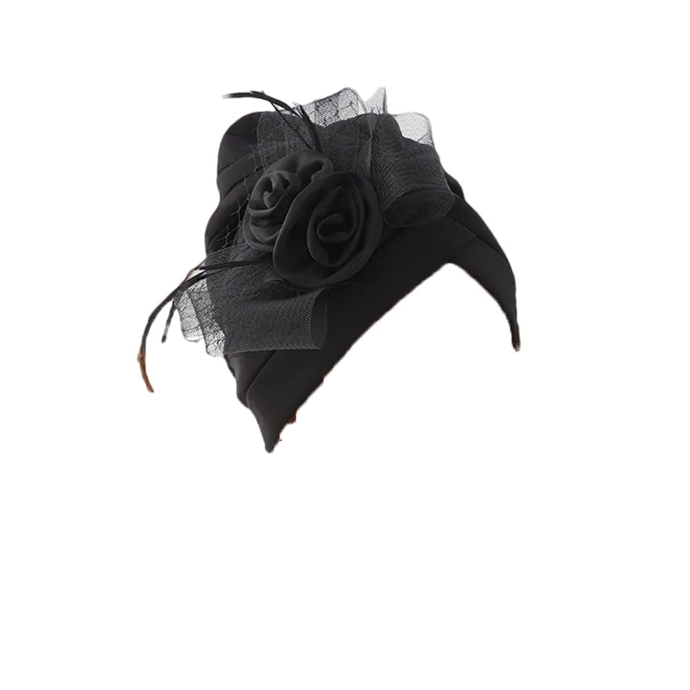 Women Feather Turban Flower Turban Wedding Party Muslim Hat