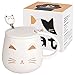 Weiße Katzen-Tasse Süße Kaffeetasse aus Keramik mit Kawaii-Deckel und schönem Edelstahllöffel Neuheit Morning Cup Kaffee-Milch-Tee-Becher- 3D-Tier Katzen-Tassen für Katzenliebhaber Frau Geschenke