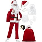 Santa Claus Costume for Kids, 9PCS Boys Christmas Suit Kids Santa Costume Outfit Velvet For Boys Christmas Cosplay