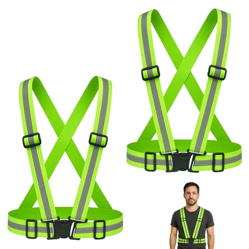 Huybaa Gilet Alta Visibilità, Set da 2 Pezzi, Gilet Riflettente Regolabile, per Jogging, Ciclismo, Motociclismo
