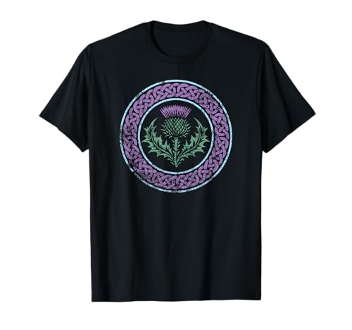 Celtic Knot Scottish Thistle Distressed Print T-Shirt