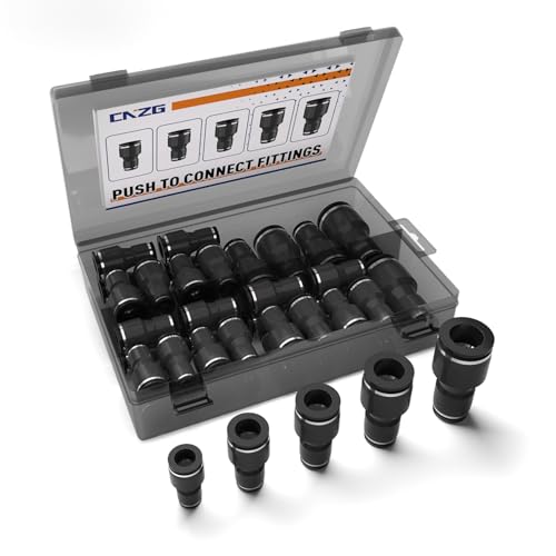 CNZG PNEU 60pcs 1/4 to 3/8 Adapter 1/2 Reducer Air Line Quick Connect Fittings,PG Straight Air Hose Fittings,Pneumatic Union Push to Tubing Kit