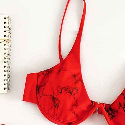 Tankini pour femme avec short de bain push up rouge imprimé XL - 5