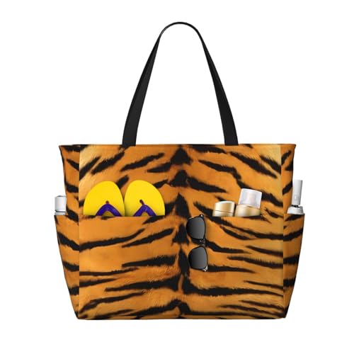 Tiger Skin Print Large Capacity Beach Tote Bag for Women, Waterproof Beach Travel Bag