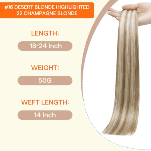 Image of Full Shine Wide Tape in Extensions Human Hair, 24 Inch 50g | Desert Blonde with Champagne Highlights, Silky Straight Hair Extensions with Remy Hair for Long Hairstyles and Smooth Styling