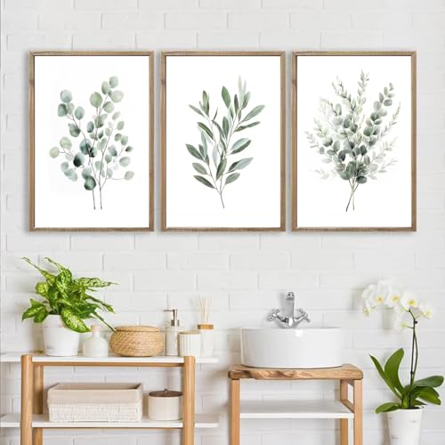 Póster de 3 piezas con hojas de salvia verde bohemias, impresiones artísticas de estética botánica moderna, arte de pared, decoración del hogar, imagen de pared de 50 x 70 cm