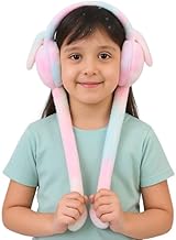 Kids Winter Ear Muffs, Rainbow Unicorn & Rabbit Moving Ear with Sound, Soft Plush Hair Cover for Girls, Boys & Adults