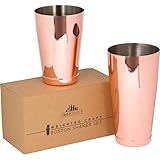 Premium Weighted Cocktail Shaker Set: Two-Piece Pro Boston Shaker Set. 18oz & 28oz Martini Drink Shaker - Copper Finish