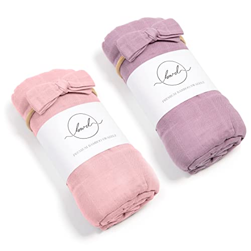 Image of Baby Want Designs Baby Swaddle Blanket and Bow Set — Premium Newborn Swaddle Set Girls and Boys; Ultra-Soft & Eco-Friendly 47 x 47 Inches Bamboo Swaddle Blankets - Machine Washable (Copper/Orange)