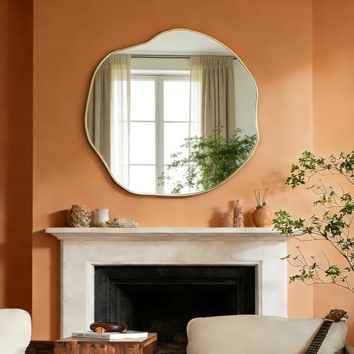 POZINO Irregular Wall Mirror, 35" Scalloped Asymmetrical Art Deco...
