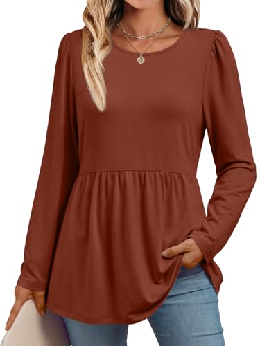 AUTOMET Womens Long Sleeve Babydoll Tops Tunic Shirts Business Dressy Casual Plus Size Blouse Fall Trendy Fashion 2025