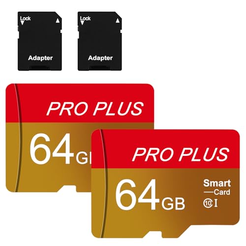 Micro SD Karte 64GB, 2 Pack Speicherkarte Micro SD Card mit Adapter Mini Karte UHS-I C10 A1 TF Speicherkarten Microsd für Smartphones, Tablets, Mobiltelefon, Kamera, Auto Audio, Spielkonsole, Drohnen
