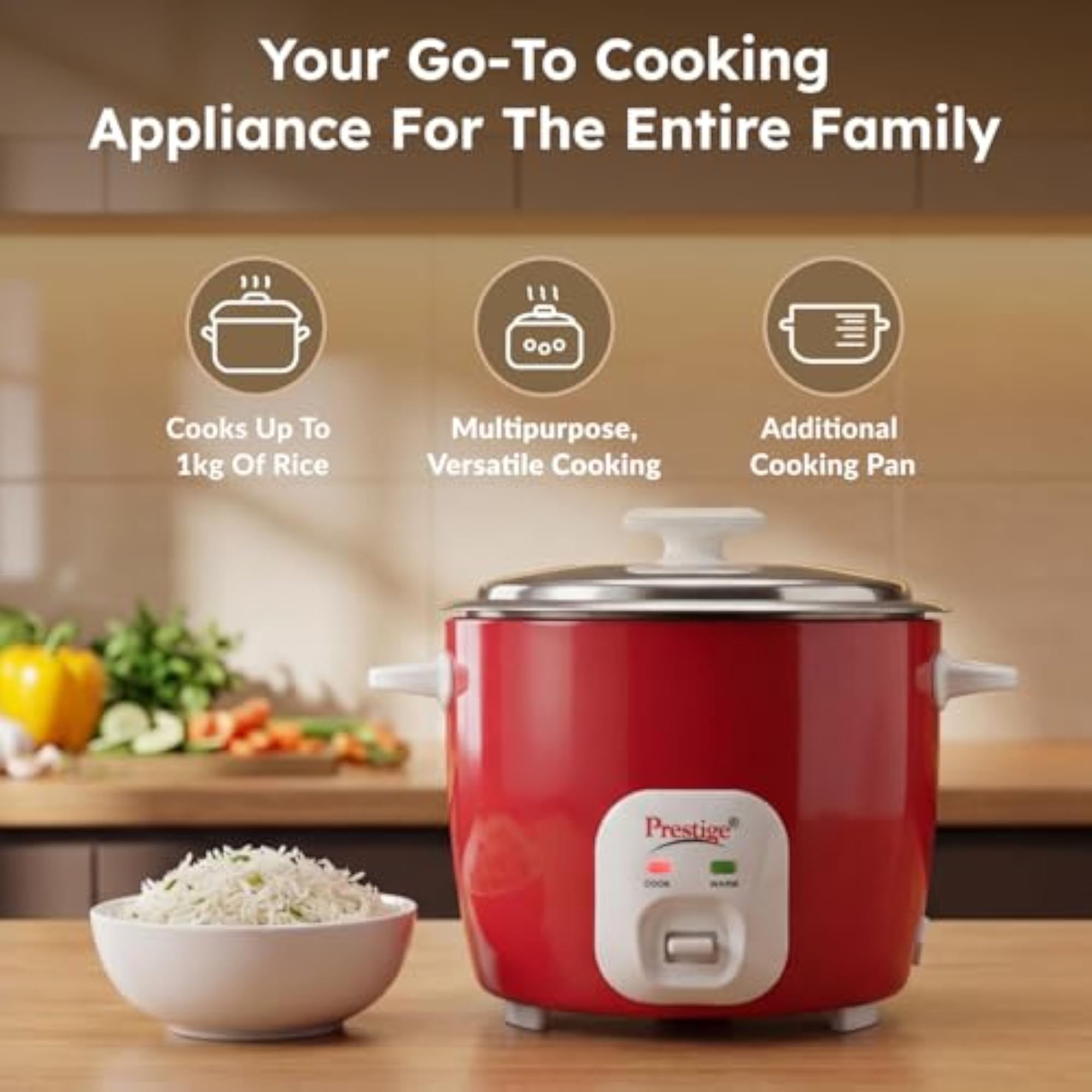 Delight Cute Electric Rice Cooker, Silky Red, 1.8L