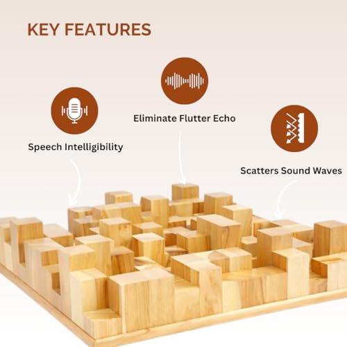 Image of Timber Acoustics Skyline Sound Diffuser | Sound Diffusion | Pine-wood | Noise Reduction and Acoustic Room Treatment (Single) (60 X 60 X 12 cm) (Natural)