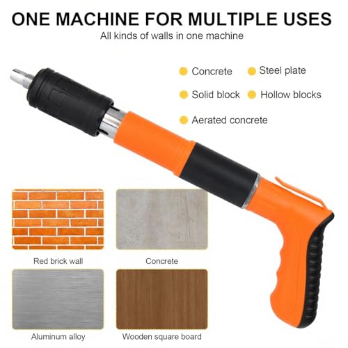 Image of SONEE Concrete Nail Gun Kit, 5 Speed Adjustable Manual Nail Gun for Concrete, Woodworking Decoration Nailer Gun, Wall Fastening Tool (Orange)