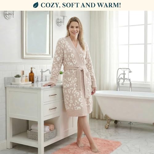 Image of PAVILIA Premium Plush Robe for Women, Soft Cozy Fuzzy Bathrobe with Pockets, Warm Mid-Length Lounge Robe with Tie Belt