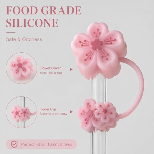 Image of BTYHAOS Straw Covers, Dust Proof Straw Toppers Fit Stanley 30 40oz Tumbler | Reusable Food-Grade Silicone Straw Covers Cap for Most 10mm Straw