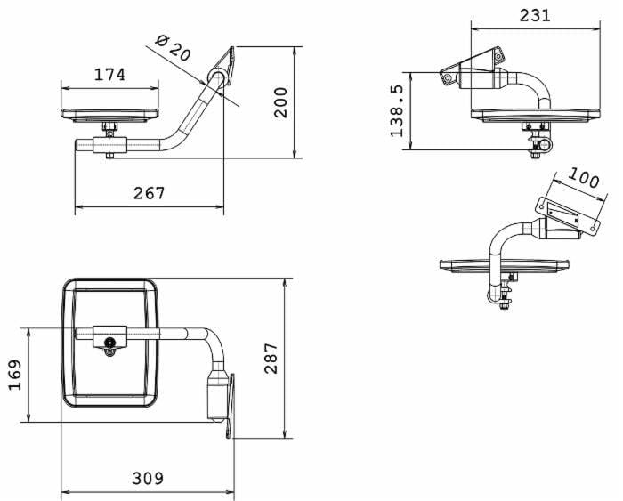 Ama Tractor achteruitkijkspiegel 231x174 mm: Complete tractorspiegel links, Aanpasbaar aan Fiat, Verstelbare arm, Made in Italy