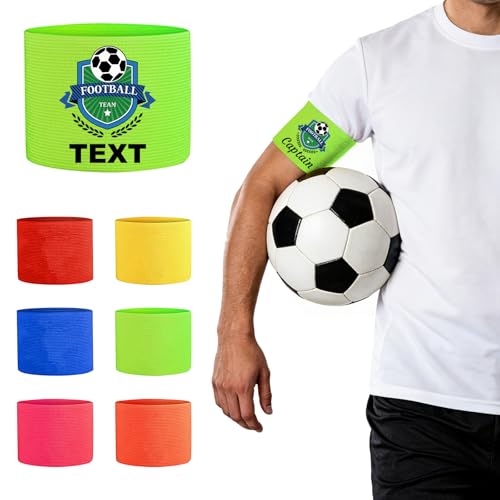 Image of Personalised Captains Armband for Adult & Youth, Custom Arm Bands with Your Logo and Text, Personalised Captain Armband for Football, Hockey, Rugby & Netball (Green, Classic)