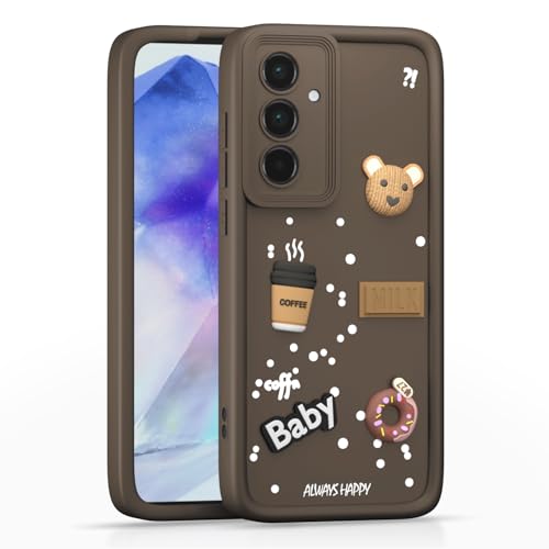 Image of Outlouders Back Cover for Samsung Galaxy A55 5G | Cute Fun Cartoon 3D Bear Silicone | Full Body Protection Bumper Case (Brown)