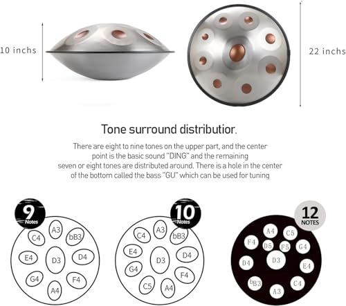 Tambor Handpan de acero de 22 pulgadas en re menor Kurd 9 10 12 notas miniatura 3