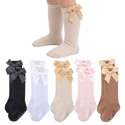 QHANSHIEE Baby Knee High Socks Girls Cotton Bow Ruffle Newborn Baby Long Socks Non Slip Toddler Stockings Infant Dress Sock