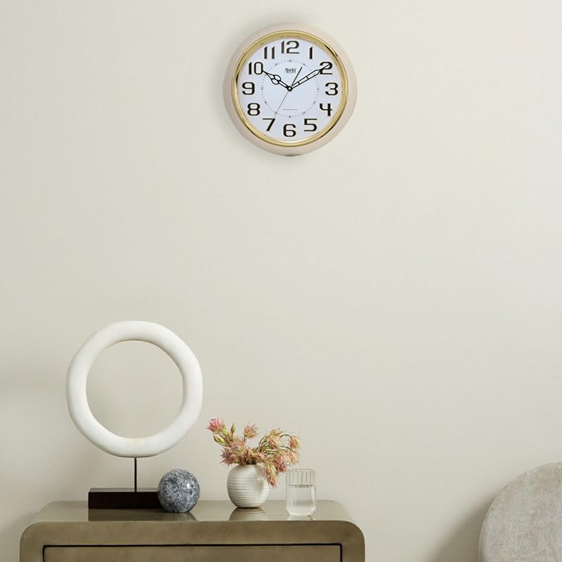 Image of Ajanta Luxury Ivory Wall Clock 3017-14.8 Inch - Elegant Silent Sweep Quiet Mechanism - Classic Cream Home Decor