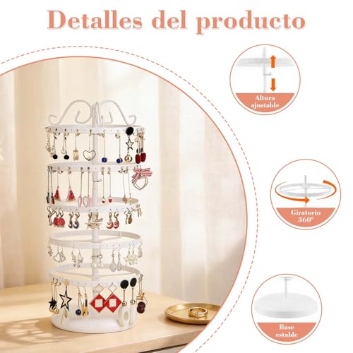 Gattregh Soporte Organizador Giratorio de 5 Niveles para Aretes, Organizador de Joyas con 210 Agujeros para 105 Pares, Almacenamiento en Metal Ajustable, Estante para Aretes y Exhibición de Joyería - imagen 2