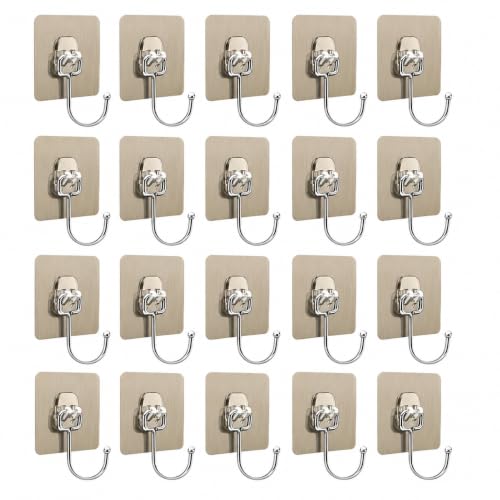 Image of 20 PCS Large Adhesive Hooks for Wall Heavy Duty Waterproof Wall Hooks for Hanger Hooks, Stainless Steel Towel and Coats Wall Hook to Use Inside Kitchen, Bathroom, Home and Office