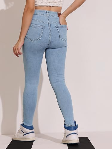 Image of Dolce Crudo Women's Skinny High Rise Bleached Cropped Stretchable Denim Jeans