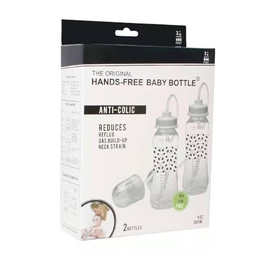 Hands-Free Baby Bottle - Anti-Colic Nursing System 9 oz Baby Bottle with Fast Flow Nipple/Teat 3m+ with Tube Straw Feeding System for Toddler (2 Bottles - Panda)
