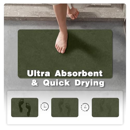 Bathroom Mat Quick Dry, Bathroom Rugs Non Slip Washable Thin Absorbent Bath Mat Fits Under Door Bathroom Floor Mat Perfect for Bath, Shower, or Sink 36"x48" Sage Green