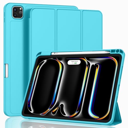 Image of ZryXal New iPad Pro 13 Inch Case (M5) 2025 / (M4) 2024 with Pencil Holder, Smart iPad Case [Support Pencil Pro and Pencil (USB-C)], Support Touch ID and Auto Wake /Sleep (Cyan)