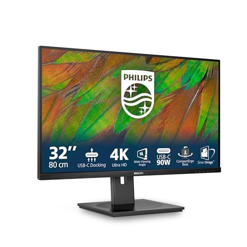 Philips 32B1U3900 - Monitor UHD da 32 pollici, altezza regolabile, altoparlanti (3840x2160, 60 Hz, HDMI, DisplayPort, USB-C (90W PD), Hub USB, RJ45) nero