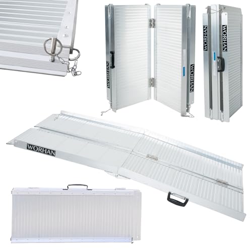 WORHAN 1.53m Rampa Plegable Carga Silla de Ruedas Discapacitado Movilidad Aluminio Anodizado 153cm R5