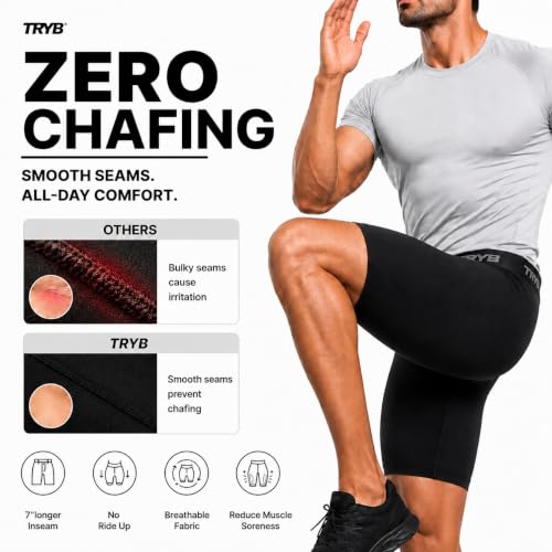 Image of TRYB Men's Compression Shorts & Pants | Sports Innerwear for Gym, Running & Training | Quick Dry, Breathable, 4-Way Stretch, Moisture Wicking, Anti-Chafing Muscle Support Athletic Wear with Pocket