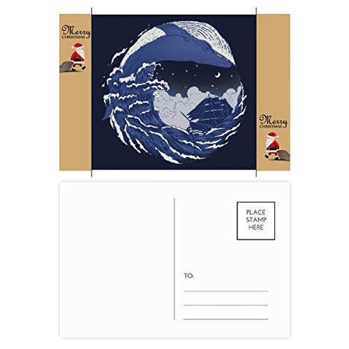 Lot de 20 cartes postales de remerciement Santa Claus Blue Ocean Waves de nuit