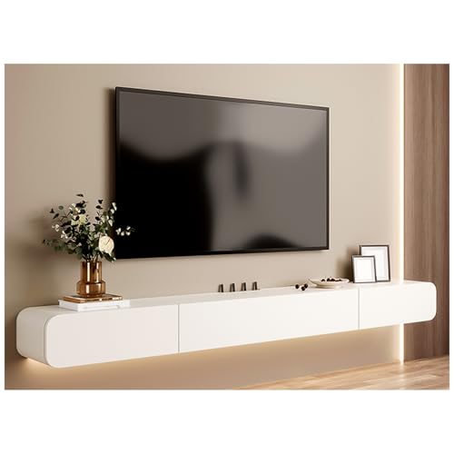 Meuble TV en bois massif noir suspendu avec console multimédia haut de gamme