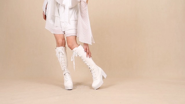 SeiteHuud Women Fashion Platform Knee High Boots White