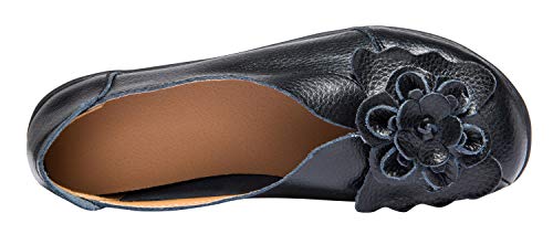 Image of Women's Slip-On Loafers, Comfortable Leather Walking Flats with Memory Foam Insole, Anti-Slip Casual Shoes for Work Office Driving