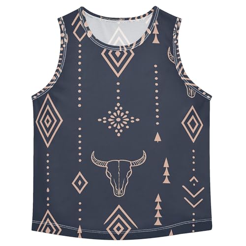 Western Boho Black Boys' Tank Tops Sleeveless Kids Vest Casual Tops for Kids for Workout Gym Fitness Cycling Swim 3T